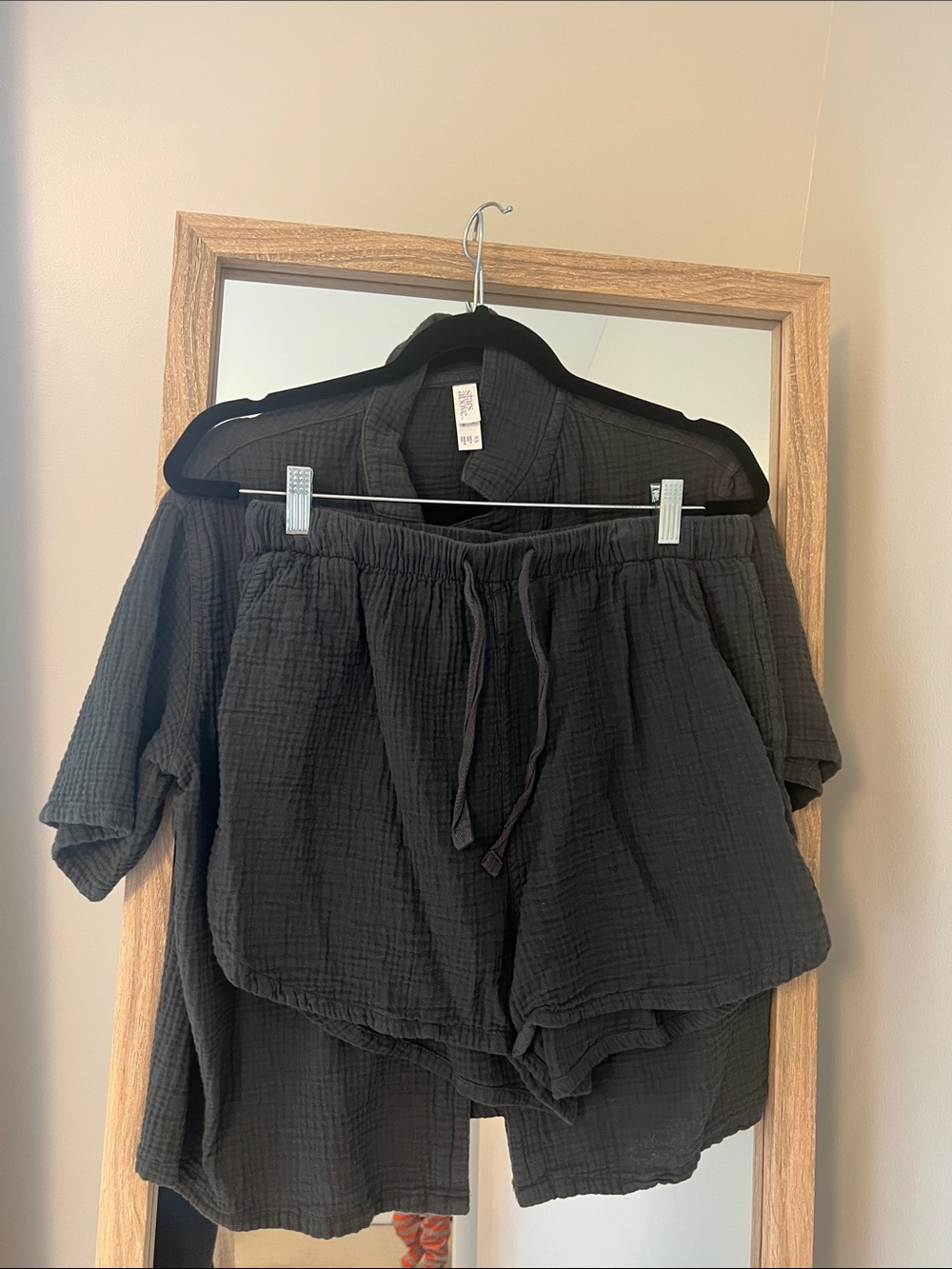 Dark Gray Textured Lounge Set or pajamas - Includes Top & Drawstring Shorts